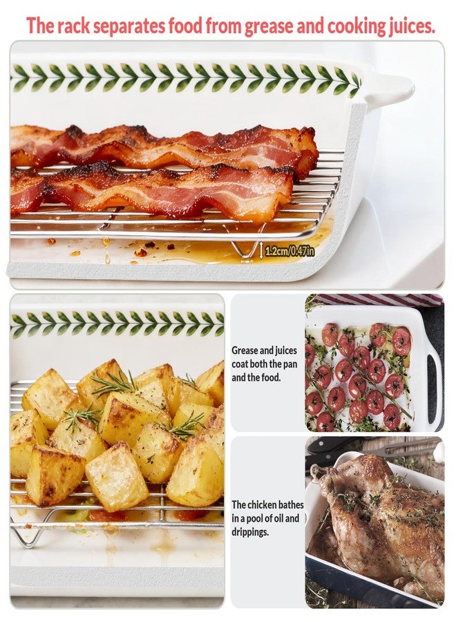 ACMLIFE Ceramic Casserole Dish for Oven, Ceramic Baking Dish Set with Roasting Racks, Floral Baking Dishes for Oven Lasagna Pan, Large Baking Dish with Handles, Durable and Oven Safe Pan, Gift Packaging 4 Pcs Set(13"x8"+10.3"x6.3") (Beauty Roasting Rack) - Image 4