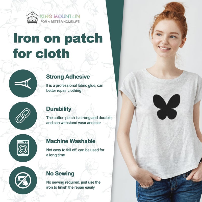 KING MOUNTAIN Iron on Patches for Clothes, 8 Pieces Patches for Cloth, 100% Cotton Fabric Patches for Clothing, Bag, Hat Repair, Clothing Repair Decorating Kit 3.7" by 4.9" (9.5 cm x 12.5 cm, Black) - Image 2