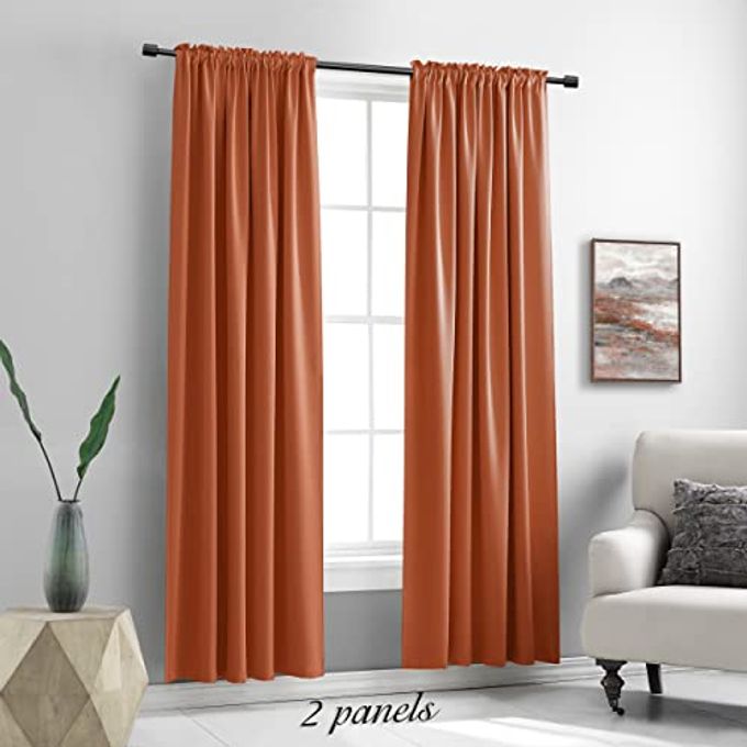 DONREN Burnt Orange Ochre Blackout Curtains for Bedroom 84 Inches Long Thermal Insulated Window Curtain for Living Room, Energy Efficicent Rod Pocket Window Treatment Decorative Panel - Image 2