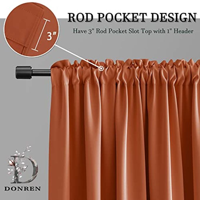 DONREN Burnt Orange Ochre Blackout Curtains for Bedroom 84 Inches Long Thermal Insulated Window Curtain for Living Room, Energy Efficicent Rod Pocket Window Treatment Decorative Panel - Image 3