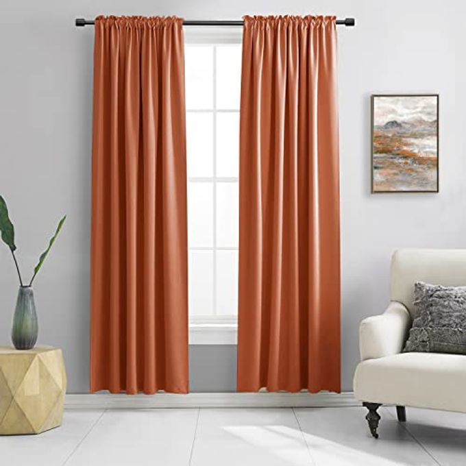 DONREN Burnt Orange Ochre Blackout Curtains for Bedroom 84 Inches Long Thermal Insulated Window Curtain for Living Room, Energy Efficicent Rod Pocket Window Treatment Decorative Panel - Image 1
