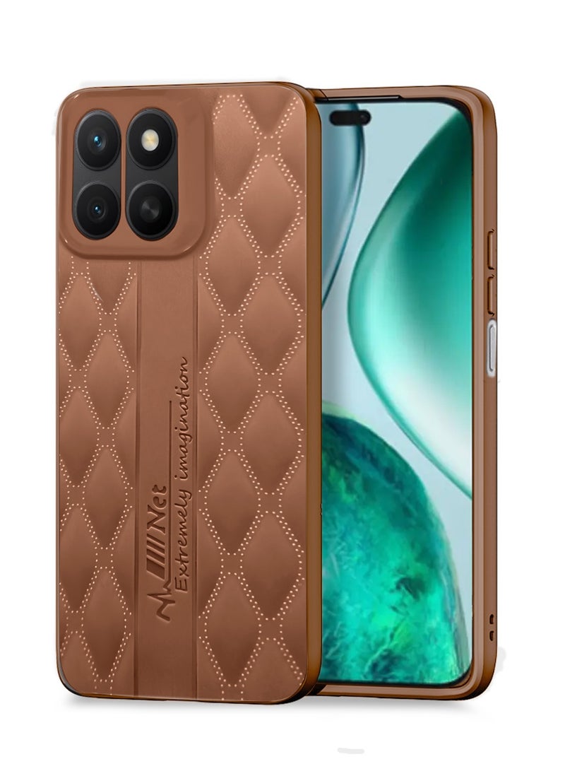 Wtech Honor X8c 4G 2025 Leather Texture Back Anti-Scratch Elegant Look Matte Finish Premium Feel Case Cover - Brown - Image 1