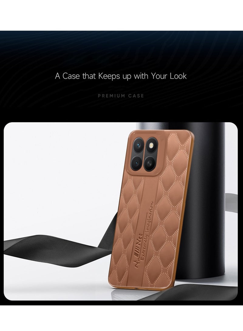 Wtech Honor X8c 4G 2025 Leather Texture Back Anti-Scratch Elegant Look Matte Finish Premium Feel Case Cover - Brown - Image 3