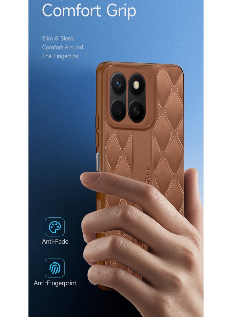 Wtech Honor X8c 4G 2025 Leather Texture Back Anti-Scratch Elegant Look Matte Finish Premium Feel Case Cover - Brown - Image 2
