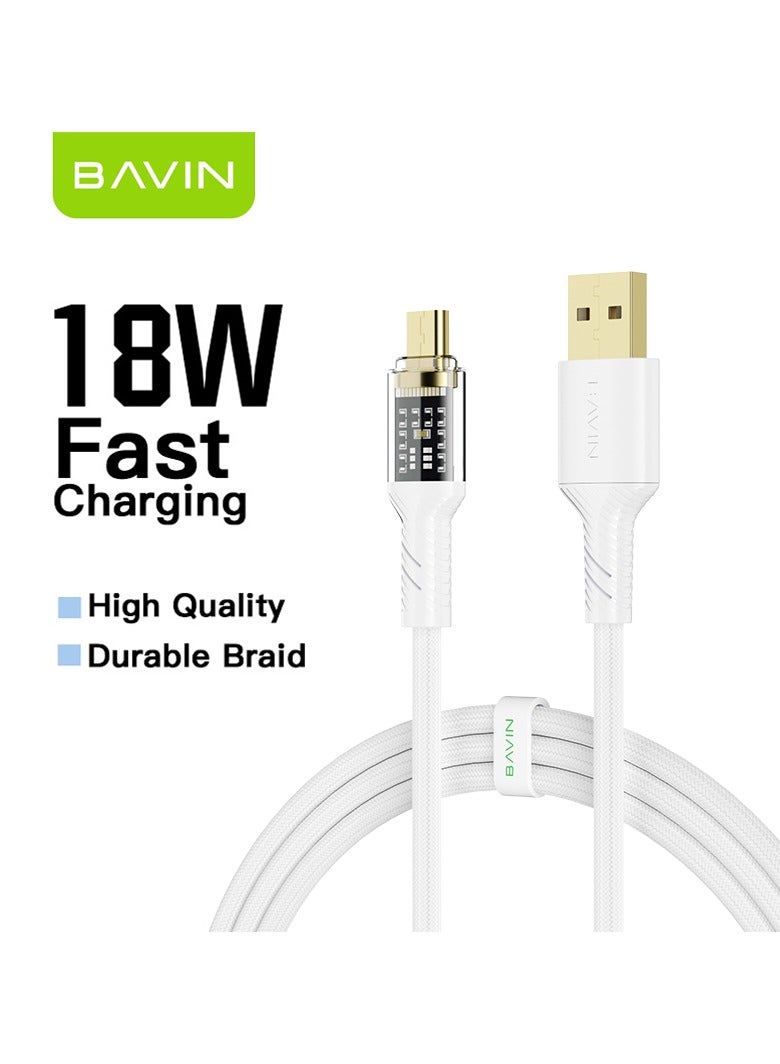 Bavin CB275 Power 18W Fast Charging Data Cable Smart Chip & Durable Braided Cable For Usb-Micro120cm White - Image 1