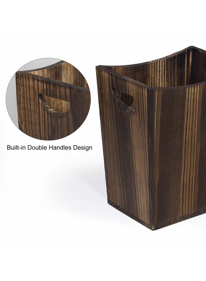 LIANTRAL Wood Trash Can, Rustic Farmhouse Style Wastebasket Bin for Bathroom, Office, Bedroom, Living Room(Brown) - Image 2