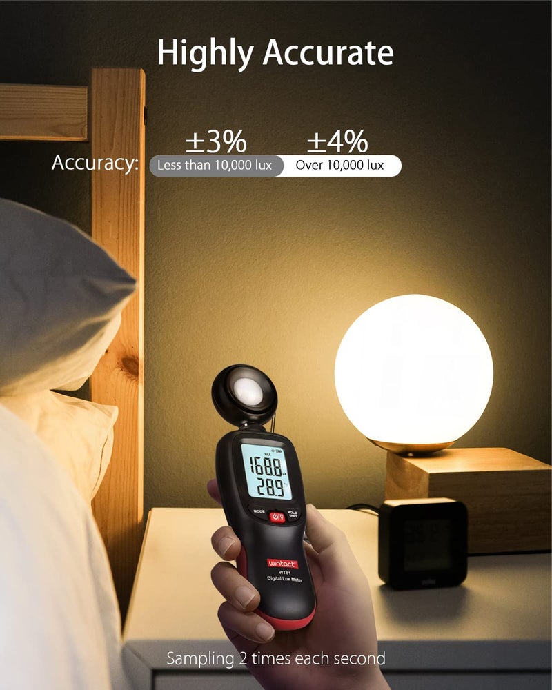 Wintact Digital Illuminance Light Meter Handheld with Thermometer Ambient, Lux Meter Range up to 200,000 Lux, Photometer Light Intensity Sense Test for Garden Indoor Plants LED Grow Light, Photography - Image 3