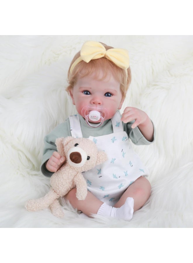 CUNUUDOOL Realistic Reborn Baby Dolls, 18-Inch Real Life Newborn Vinyl Silicon Baby Doll With Blonde Hair And Weighted Cloth Body, Lifelike Toddler Dolls Girls With Clothes For Kids Age 3+ - Image 2
