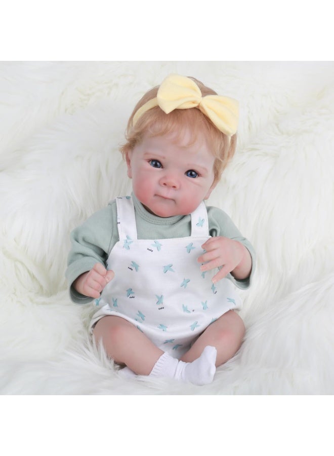 CUNUUDOOL Realistic Reborn Baby Dolls, 18-Inch Real Life Newborn Vinyl Silicon Baby Doll With Blonde Hair And Weighted Cloth Body, Lifelike Toddler Dolls Girls With Clothes For Kids Age 3+ - Image 3