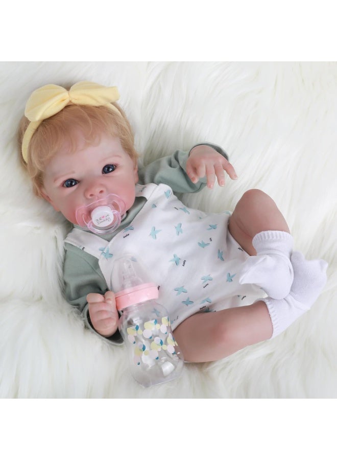 CUNUUDOOL Realistic Reborn Baby Dolls, 18-Inch Real Life Newborn Vinyl Silicon Baby Doll With Blonde Hair And Weighted Cloth Body, Lifelike Toddler Dolls Girls With Clothes For Kids Age 3+ - Image 4