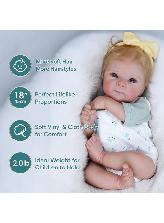 CUNUUDOOL Realistic Reborn Baby Dolls, 18-Inch Real Life Newborn Vinyl Silicon Baby Doll With Blonde Hair And Weighted Cloth Body, Lifelike Toddler Dolls Girls With Clothes For Kids Age 3+ - Image 5