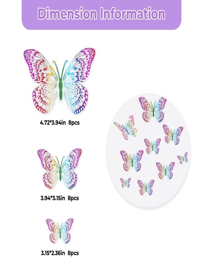 DAGOU 3D Rainbow Transparent Laser Butterfly Stickers,Aesthetic Room Decor for Wall & Birthday & Party Decorations (Colourful) - Image 2