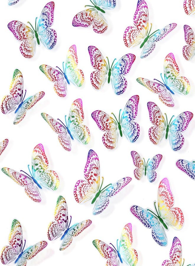 DAGOU 3D Rainbow Transparent Laser Butterfly Stickers,Aesthetic Room Decor for Wall & Birthday & Party Decorations (Colourful) - Image 1