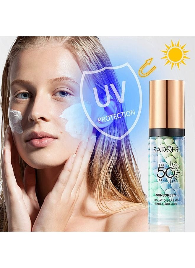 SADOER - Isolation Cream Invisible Pore, Sunscreen lotion SPF50, Makeup Primer for Mature Skin, Three Color Contour Isolation Cream, Color Corrector, Cover Acne Marks, Oil Control Moisturizing 40g - Image 1