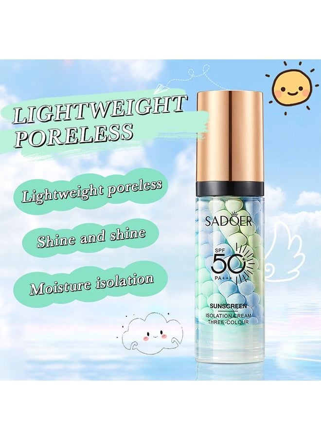 SADOER - Isolation Cream Invisible Pore, Sunscreen lotion SPF50, Makeup Primer for Mature Skin, Three Color Contour Isolation Cream, Color Corrector, Cover Acne Marks, Oil Control Moisturizing 40g - Image 1