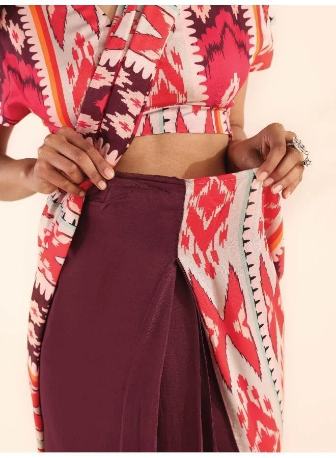 trueBrowns  trueBrowns Maroon Muslin Ikat Saree  | Best Price UAE