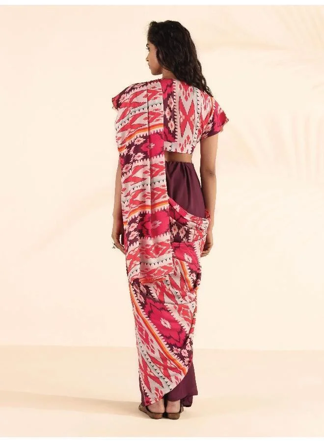 trueBrowns  trueBrowns Maroon Muslin Ikat Saree  | Best Price UAE