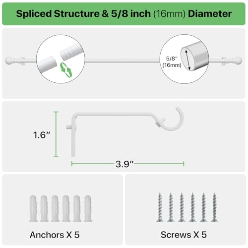 ATUHOLA White Curtain Rods for Windows 48 to 84, Adjustable Curtain Rod Set with Brackets Easy Install, Decorative Slender 5/8 Diameter Drapery Rod, Heavy Duty Drape Pole for Bedroom, Living Room - Image 3