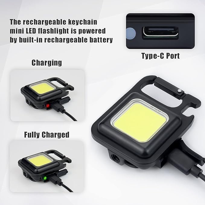 DIKPUL Small Flashlights Rechargeable Keychain Work Light - 4 Light Modes with Bottle Opener, Magnetic Base and Folding Bracket, Pocket Emergency Light (Pack of 1) - Image 5