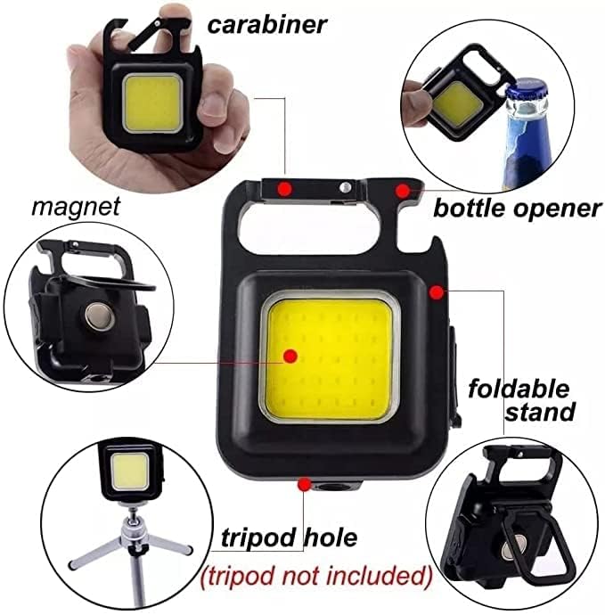 DIKPUL Small Flashlights Rechargeable Keychain Work Light - 4 Light Modes with Bottle Opener, Magnetic Base and Folding Bracket, Pocket Emergency Light (Pack of 1) - Image 3