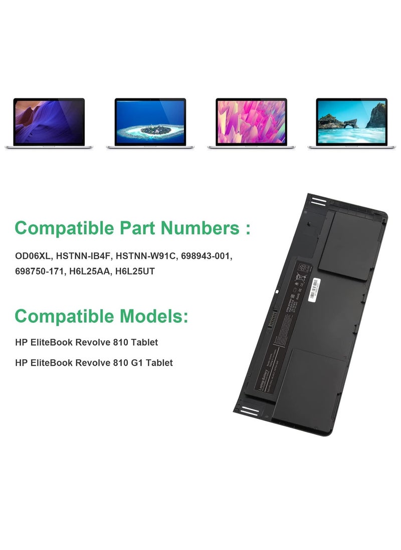 Generic OD06XL OD06 Laptop Battery for HP EliteBook Revolve 810 G1 G2 G3 Tablet 11.6" i7-3687U i7-4600U i5-3437U ODO6XL 0D06XL 698750-171 698750-1C 1 698943-001 HSTNN-IB4F HSTNN-W91C H6L25AA H6L25UT  - Image 3