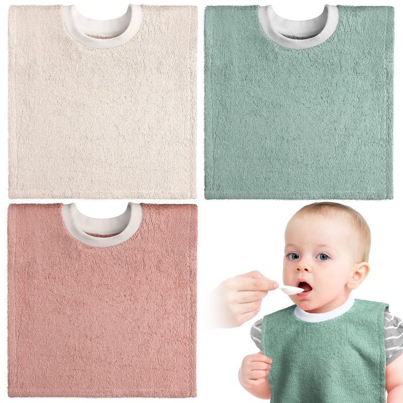 Foaincore 3 Pcs Full Coverage Toddler Bibs Pullover Baby Bibs Absorbent Cotton Terry Towel Toddler (Elegant Colors) - Image 1
