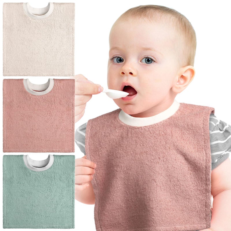 Foaincore 3 Pcs Full Coverage Toddler Bibs Pullover Baby Bibs Absorbent Cotton Terry Towel Toddler (Elegant Colors) - Image 3
