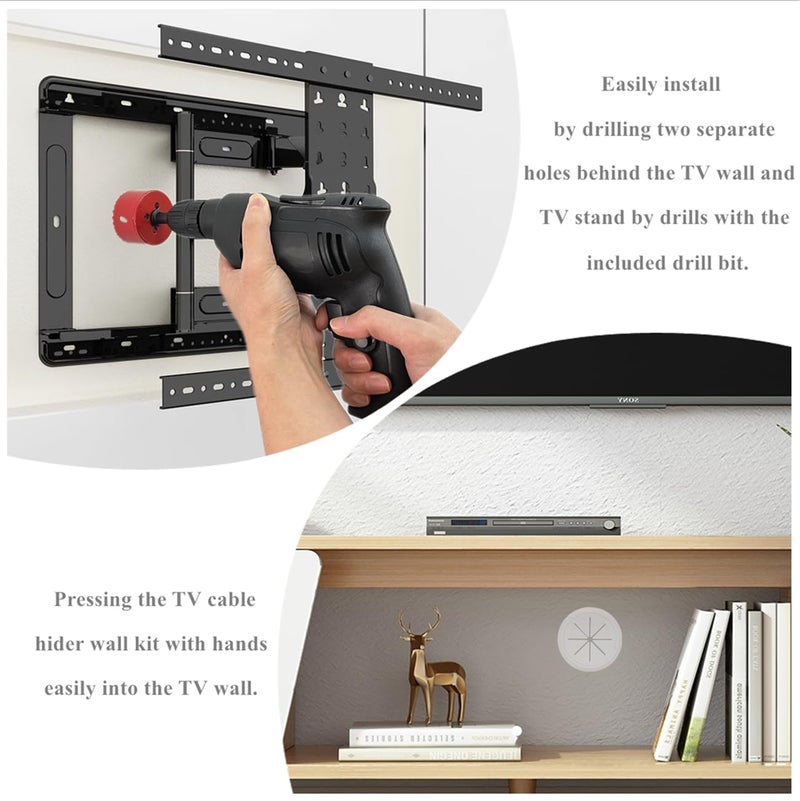 BGHEOUYV 4 Pack TV Cord Hider for Wall Mounted TV, 2-3/8"(60mm Hole) Wire Hider in Wall Cable Management Kit, Includes 4 Pass Throughs and 1 Hole Saw Drill Attachment Easy to Install - Image 4