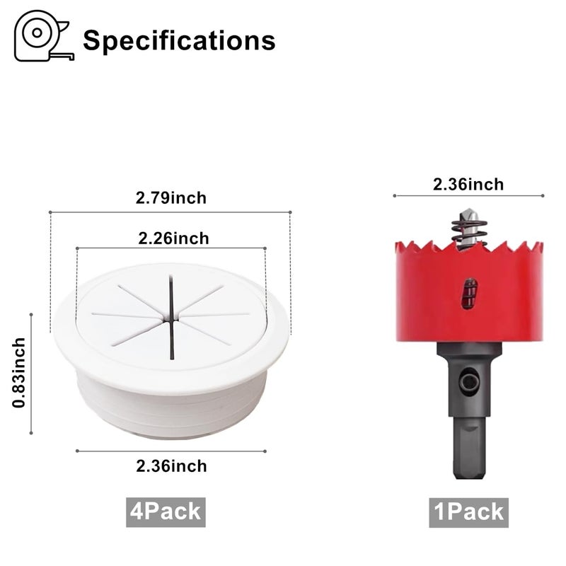 BGHEOUYV 4 Pack TV Cord Hider for Wall Mounted TV, 2-3/8"(60mm Hole) Wire Hider in Wall Cable Management Kit, Includes 4 Pass Throughs and 1 Hole Saw Drill Attachment Easy to Install - Image 2