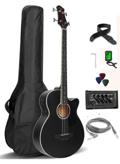 40 Inch Full Size 4 Strings Cutaway Acoustic-Electric Bass Guitar With 4-Band Equalizer,Gig Bag,Strap, Picks Black