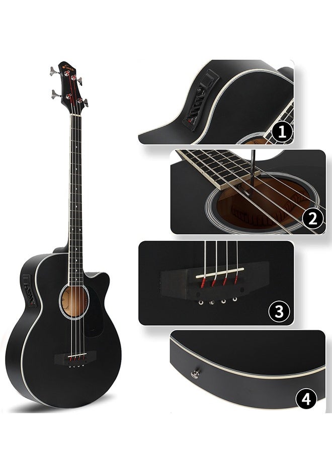 Limoa - 40 Inch Full Size 4 Strings Cutaway Acoustic-Electric Bass Guitar With 4-Band Equalizer,Gig Bag,Strap, Picks Black - Image 1