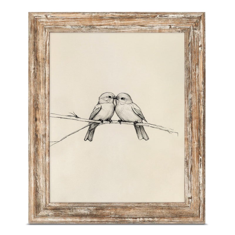 ASTRDECOR Framed Canvas Prints Wall Art 8x10, Vintage Bird Wall Art Print â€“ Minimalist Bird Sketch Drawing Art Pictures, Rustic Vintage Artwork with Distressed Faux Wood Frame - Image 1