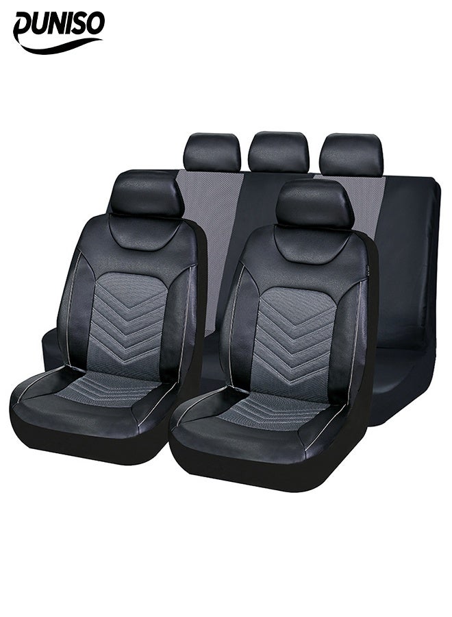 DUNISO 9 Pcs Car Seat Cover, Universal Fully Wrapped Seat Cushion, 5 Seats PVC Car Backrest Seat Cover, Wear Resistant And Anti Slip, Easy to Install，Suitable For All Seasons, Suitable For Most Car Seats - Image 1