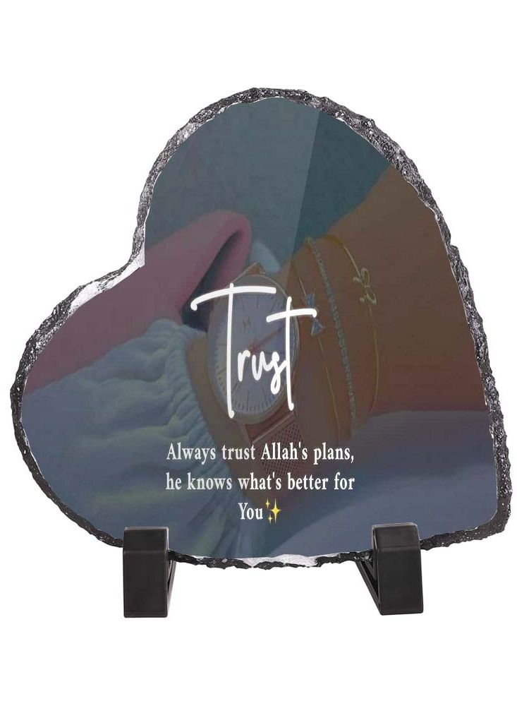 Service Zone Protective Printed White Heart Shape Marble Photo Frame for Table Top Always Trust Allahs Plan He Know Whats Better For You 