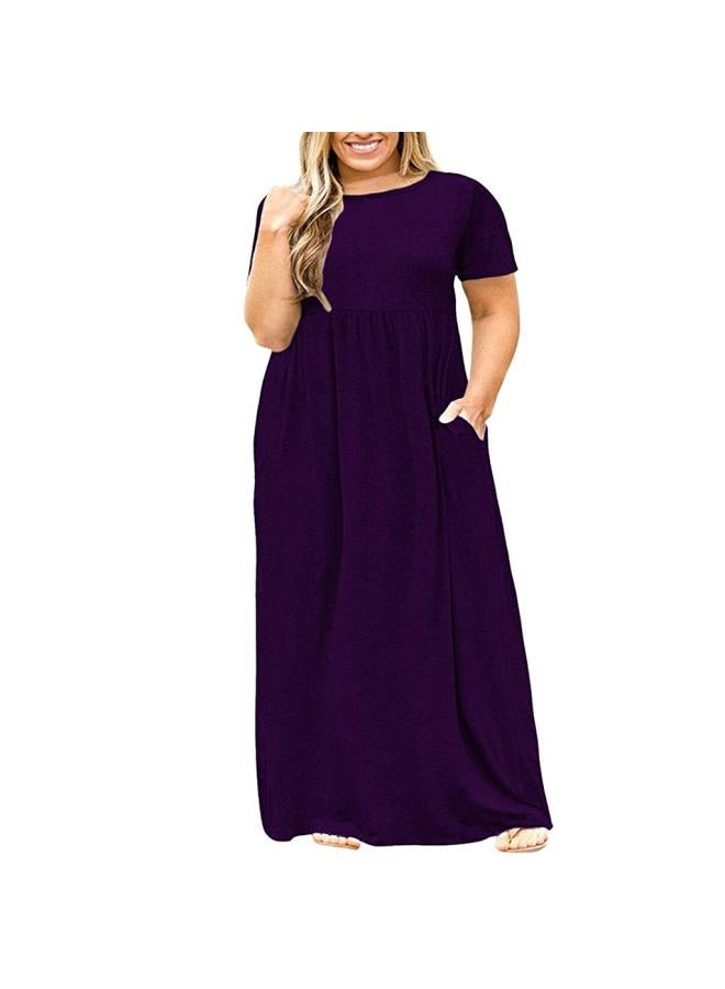 Summer European And American Plus Size Women's Short Sleeve Round Neck Solid Color Plus Size Dress Printed Dress 
