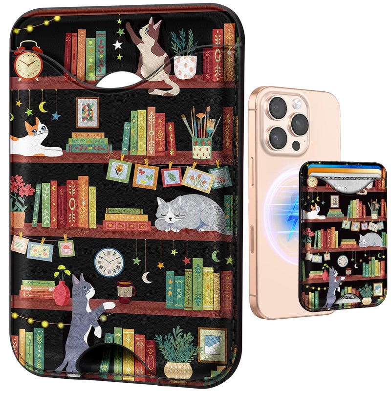 Shorogyt Compatible with Magsafe Wallet Magnetic Card Holder - Book Cat Phone Wallets for Women Teen Girls Cute for iPhone 17/16/15/14/13/12 Series Slim for Apple Mag RFID Magnet, Fit 3 Cards - Image 1