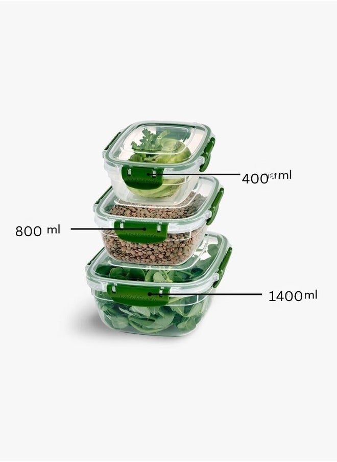 Generic - Set of 3 Plastic Food Storage Containers with Airtight Lid for Meal Prep and Storage in Different Sizes (400ml - 800ml - 1400ml) - Image 1