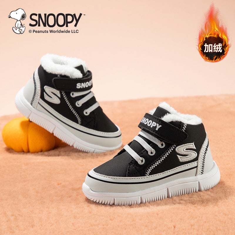 Children'S High-Top Board Shoes Color-Matching Color-Matching Outdoor Casual Shoes Middle-Top Single-Layer Shoes Fleece-Lined Two-Cotton Shoes Foot Protection - Image 2