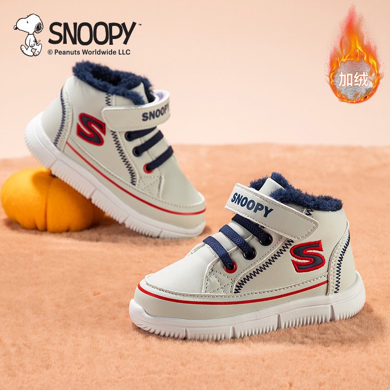 Children'S High-Top Board Shoes Color-Matching Color-Matching Outdoor Casual Shoes Middle-Top Single-Layer Shoes Fleece-Lined Two-Cotton Shoes Foot Protection - Image 4