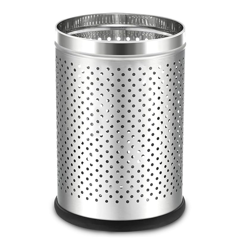 ROBUSTT Robustt Stainless Steel Perforated Design Open Top Dustbin - 6L | 7 Inch (W) x 10Inch (H)| Silver Trash Can with Anti-skid Base | For Bathroom, Bedroom, Kitchen & Toilet or Commericial Use - Pack of 1  - Image 1