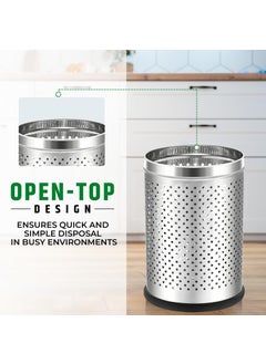 ROBUSTT Robustt Stainless Steel Perforated Design Open Top Dustbin - 6L | 7 Inch (W) x 10Inch (H)| Silver Trash Can with Anti-skid Base | For Bathroom, Bedroom, Kitchen & Toilet or Commericial Use - Pack of 1  - Image 4