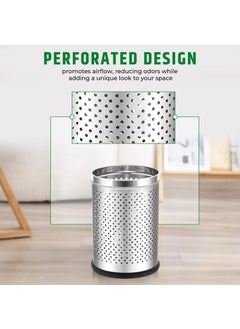 ROBUSTT Robustt Stainless Steel Perforated Design Open Top Dustbin - 6L | 7 Inch (W) x 10Inch (H)| Silver Trash Can with Anti-skid Base | For Bathroom, Bedroom, Kitchen & Toilet or Commericial Use - Pack of 1  - Image 5