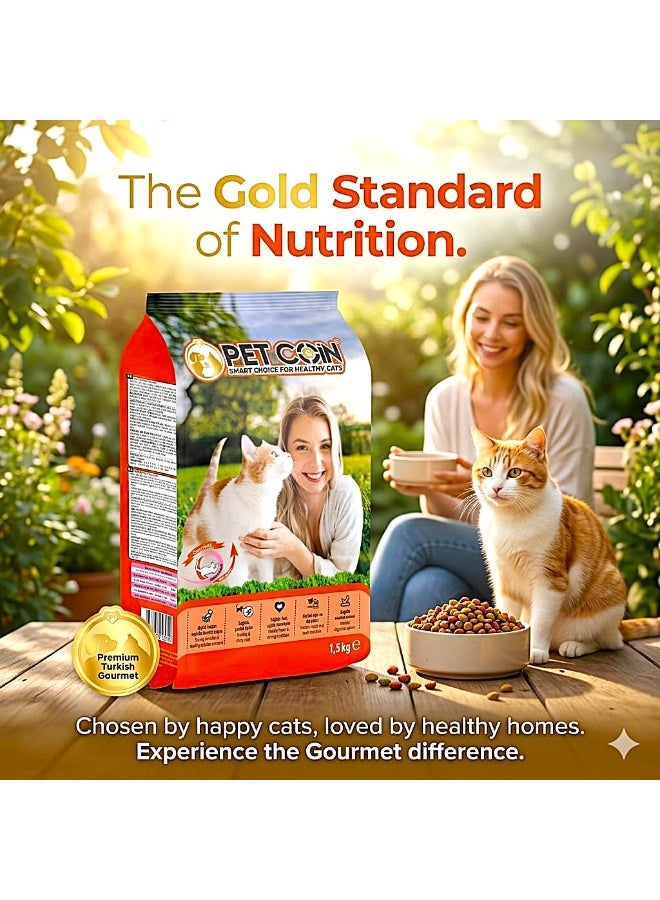 Petcoin Gourmet Adult Cat Dry Food – Chicken, Salmon & Lamb 1.5kg | High Protein Complete & Balanced Nutrition for Adult Cats - Image 2