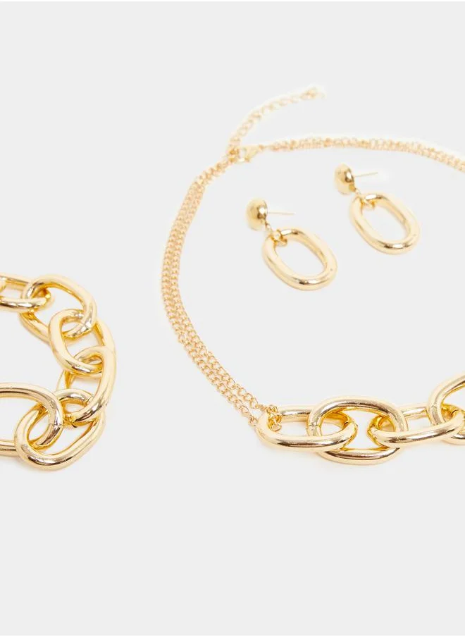 Styli Set of 3 - Textured Accent Choker, Ring & Earrings