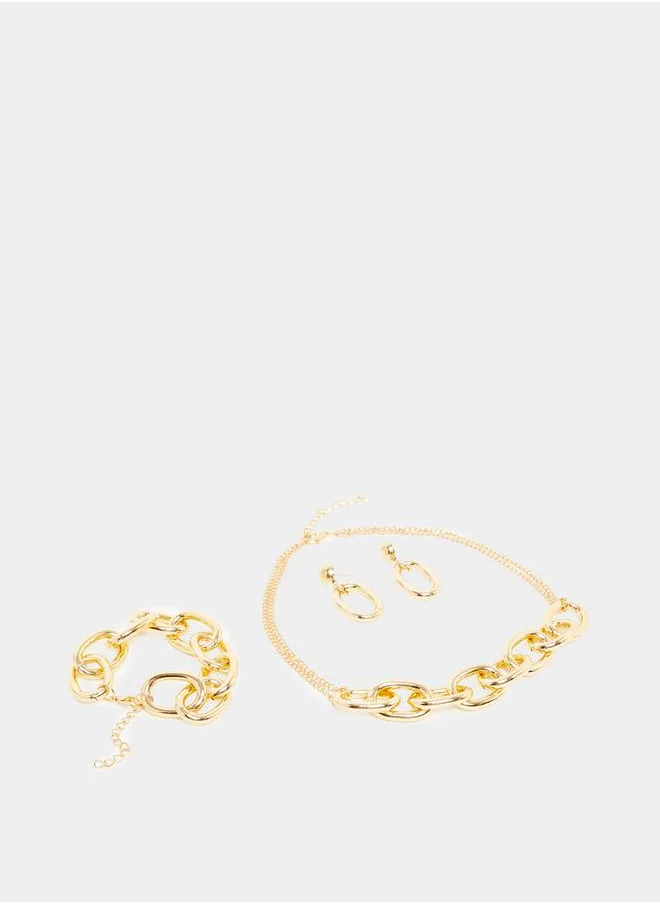 Styli Set of 3 - Textured Accent Choker, Ring & Earrings