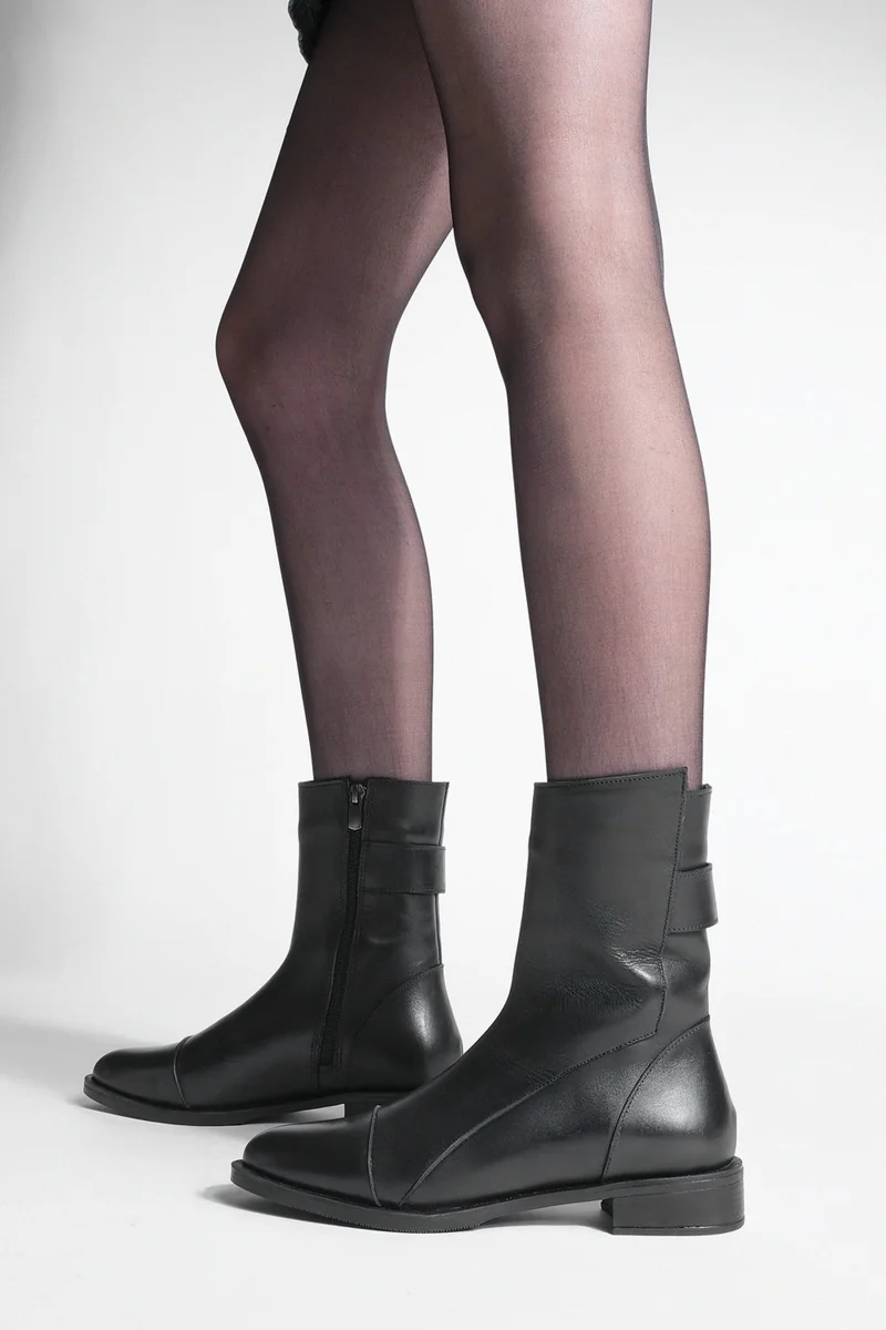 MARJIN Women Genuine Leather Casual Boots Zipper Tekas