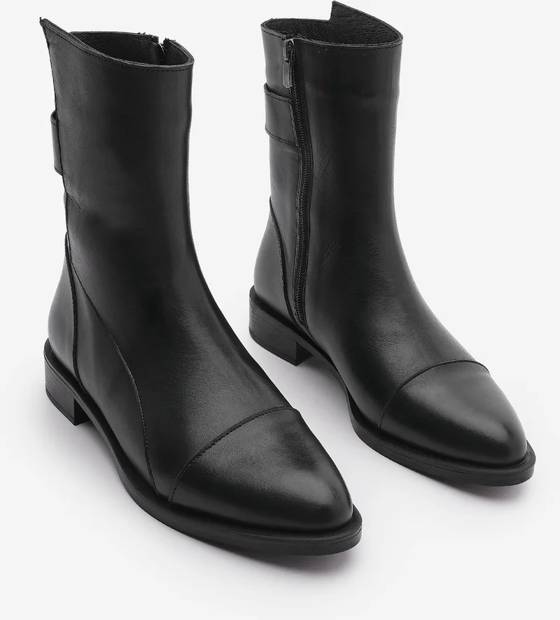 MARJIN Women Genuine Leather Casual Boots Zipper Tekas