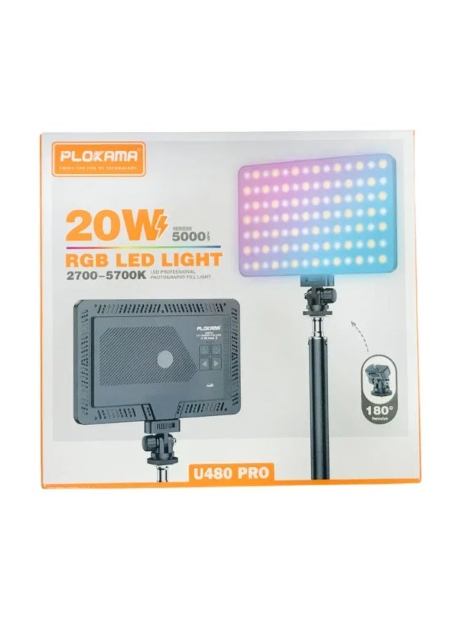 Plokama U480 Pro 20W RGB LED Video Photography Fill Light Rechargeable - Image 3