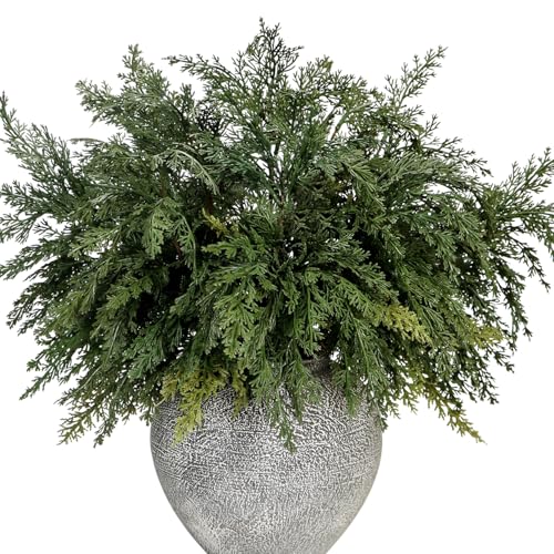 Kunjocy 22 Inch Long Artificial Cedar Pine Branches Real Touch Pack of 5 Christmas Greenery Stems Faux Cypress Picks Cedar Tree Leaves Sprigs for Vase Fillers Winter Holiday Home Decoration (5, Green) - Image 1