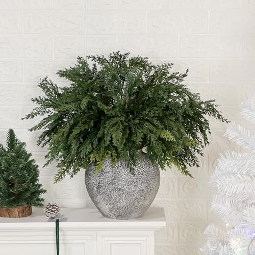 Kunjocy 22 Inch Long Artificial Cedar Pine Branches Real Touch Pack of 5 Christmas Greenery Stems Faux Cypress Picks Cedar Tree Leaves Sprigs for Vase Fillers Winter Holiday Home Decoration (5, Green) - Image 5